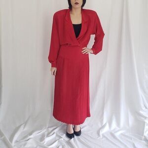 80s/90s Red Silk‎ Skirt Set